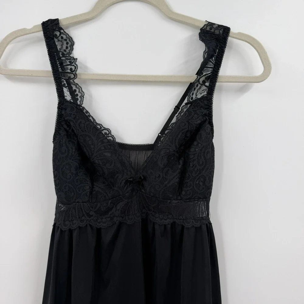 VTG Scaasi Womens Lace Nylon Slip Dress Black Size‎ 36B Victorian Goth Romantic